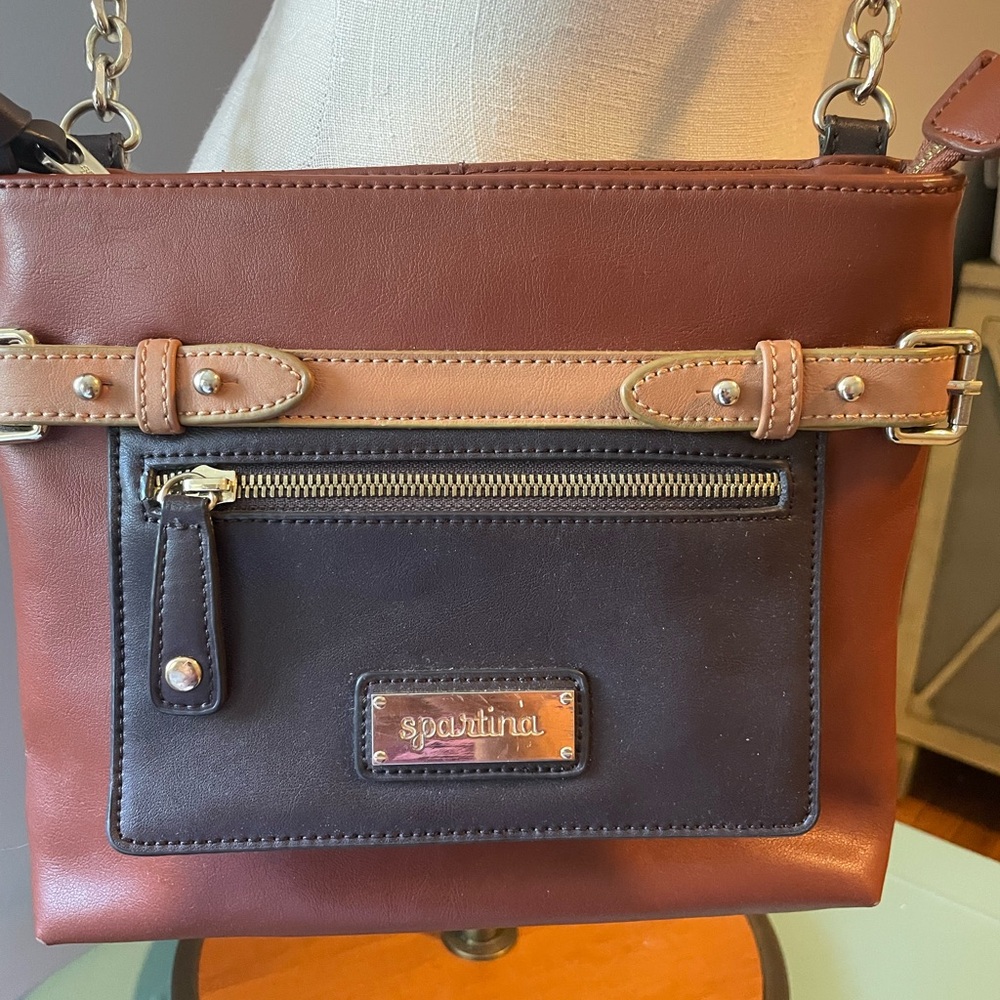 Spartina 449 leather Brown and Black Crossbody Bag.